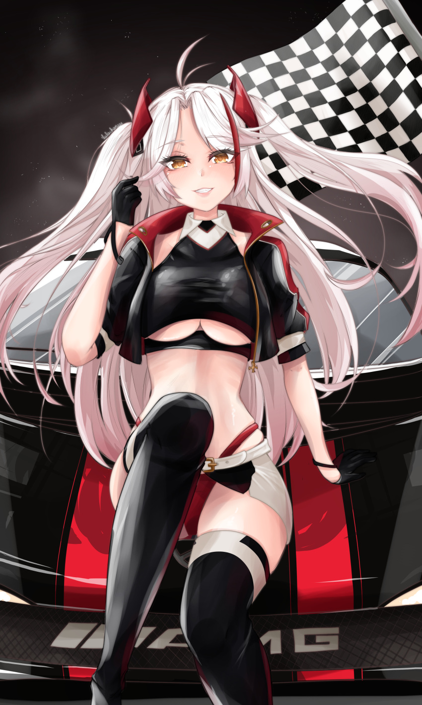 1girl, absurdres, azur_lane, belt, breasts, clothing_cutout, cropped_shirt, earpiece