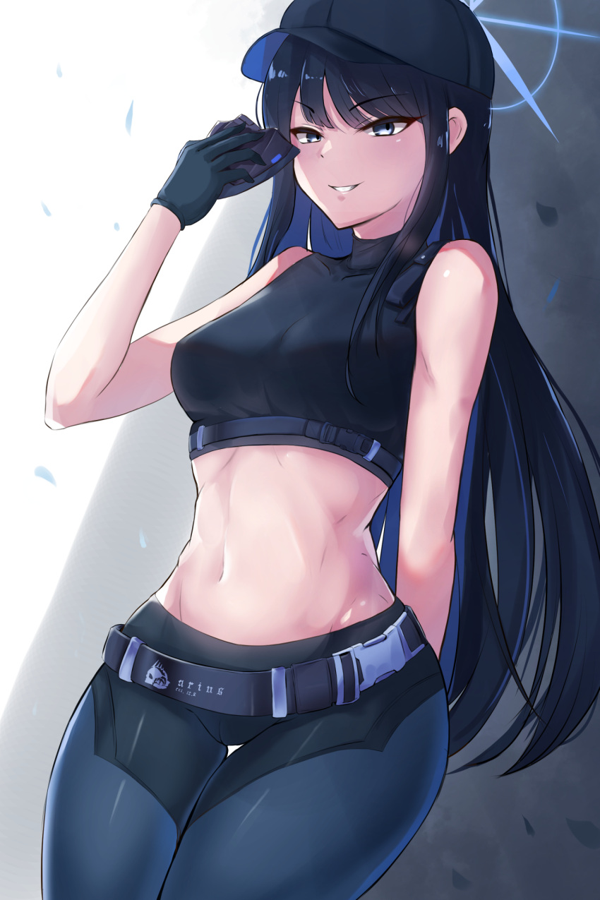 1girl, absurdres, bangs, bare_shoulders, belt, black_belt, black_gloves, black_hair