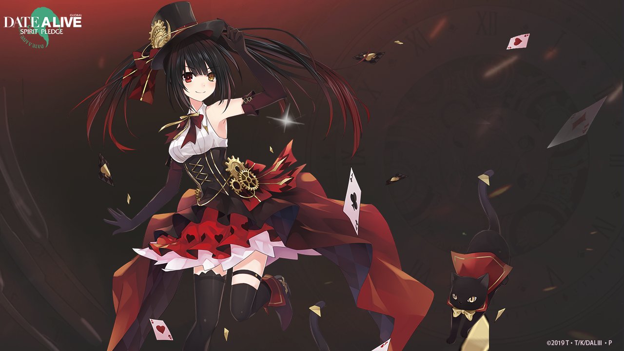 1girl, bare_shoulders, black_cat, black_dress, black_gloves, black_hair, black_legwear, card