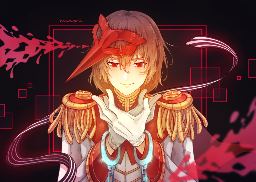 1boy, akechi_gorou, artist_name, black_background, blood, blood_splatter, blurry, blurry_foreground
