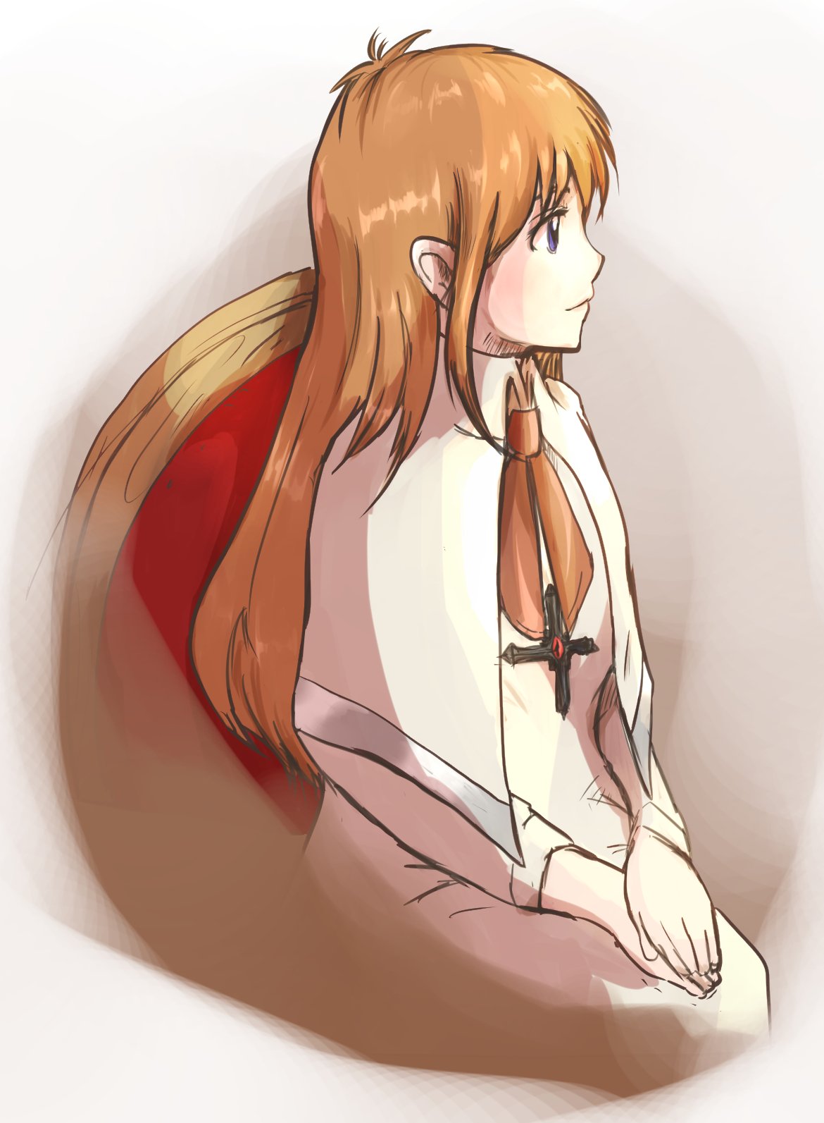 1girl, chair, closed_mouth, cross, cross_necklace, dress, highres, jewelry