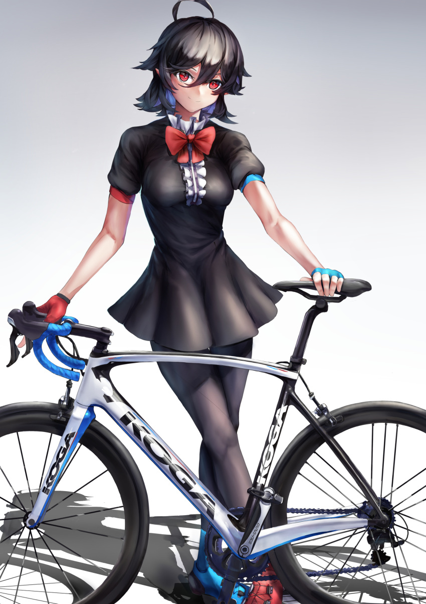 1girl, absurdres, ahoge, asllapistone, asymmetrical_footwear, asymmetrical_gloves, bangs, bent_over