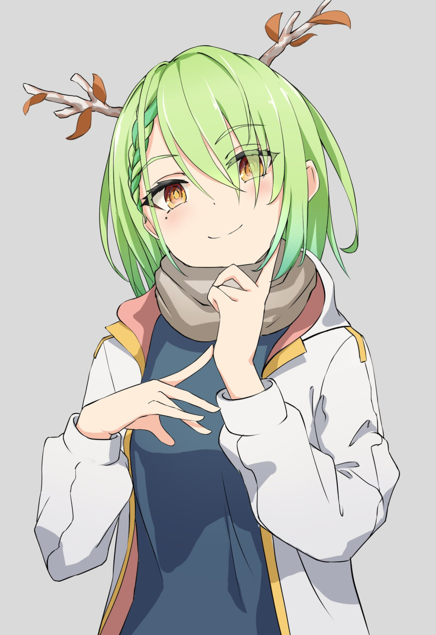 1girl, alternate_hair_length, alternate_hairstyle, antlers, braid, braided_bangs, ceres_fauna, edchi
