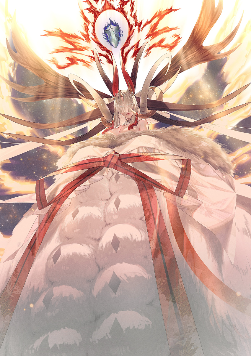 1girl, absurdres, antlers, bare_shoulders, beast_iv:l, breasts, cuso4_suiwabutu, fate/grand_order