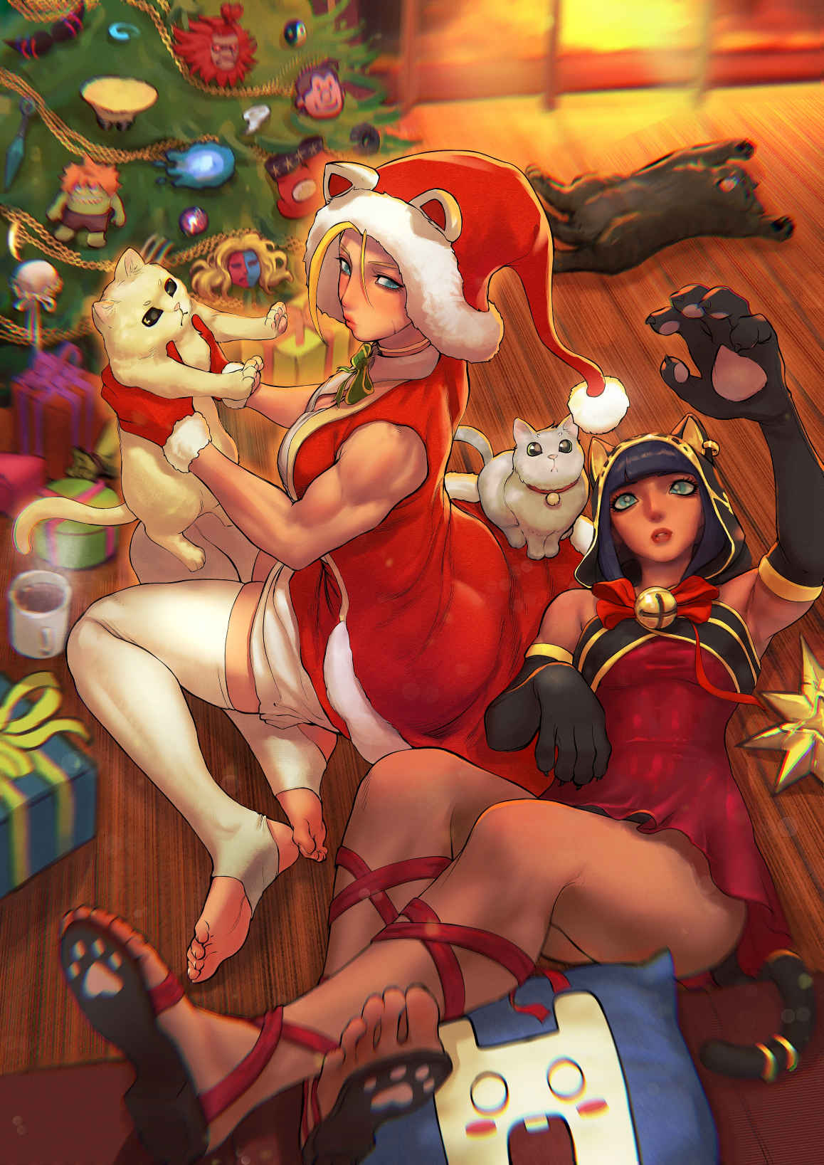 2girls, animal_ear_headwear, animal_hands, animal_hood, blanka-chan, blonde_hair, blue_eyes, cammy_white