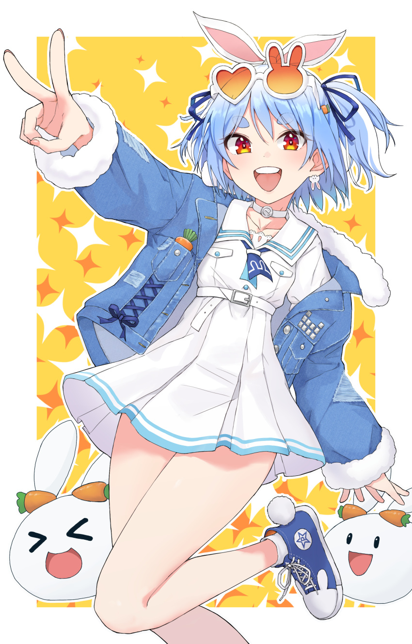 1girl, absurdres, alternate_costume, animal_ears, arikacoco, belt, blue-footed_booby, blue_hair
