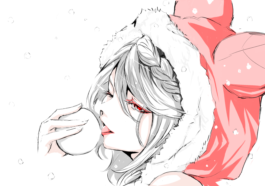 1girl, bangs, bare_shoulders, braid, christmas, colored_eyelashes, endakn3, erune