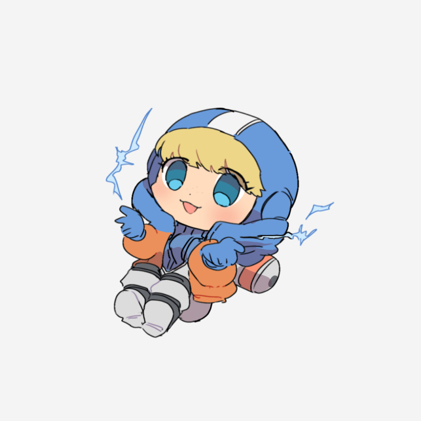 1girl, apex_legends, bangs, blonde_hair, blue_bodysuit, blue_eyes, blue_gloves, bodysuit