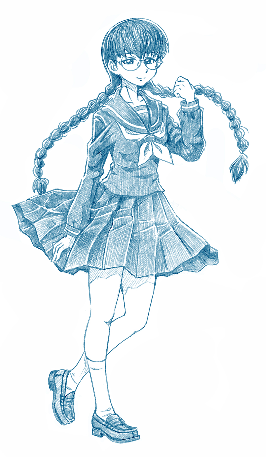1girl, bbb_(friskuser), black_lagoon, bow, braid, commentary_request, glasses, hair_bow