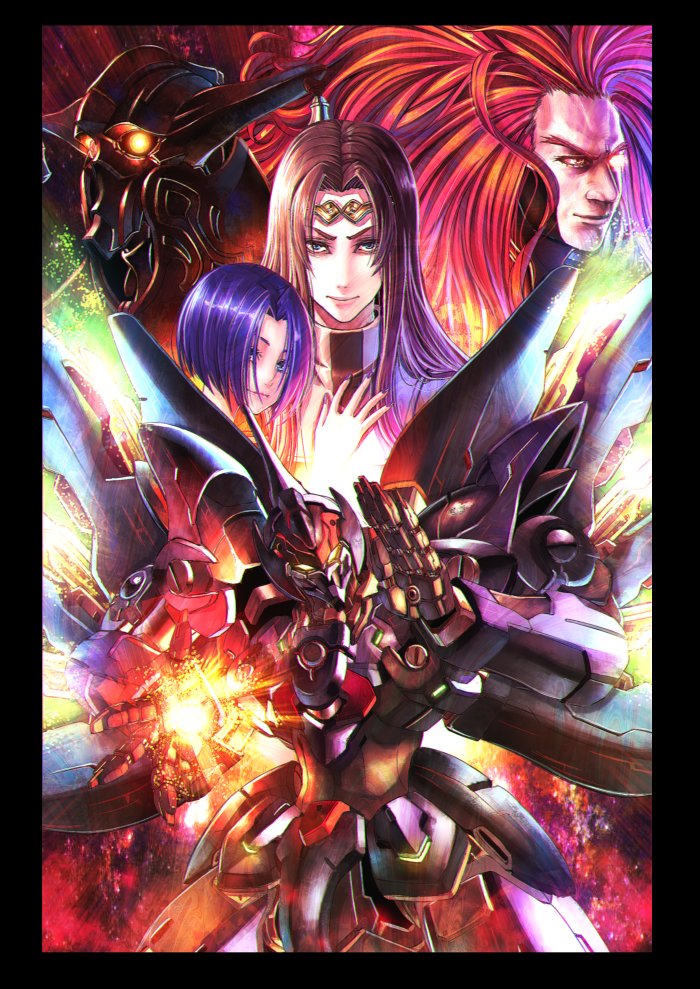 armor, blue_eyes, closed_mouth, glowing, grahf, id_(xenogears), krelian_(xenogears), looking_at_viewer