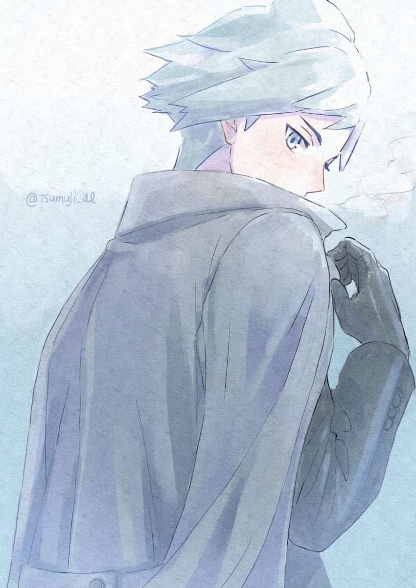 1boy, aihysa, alternate_costume, black_gloves, black_jacket, buttons, coat, coat_on_shoulders