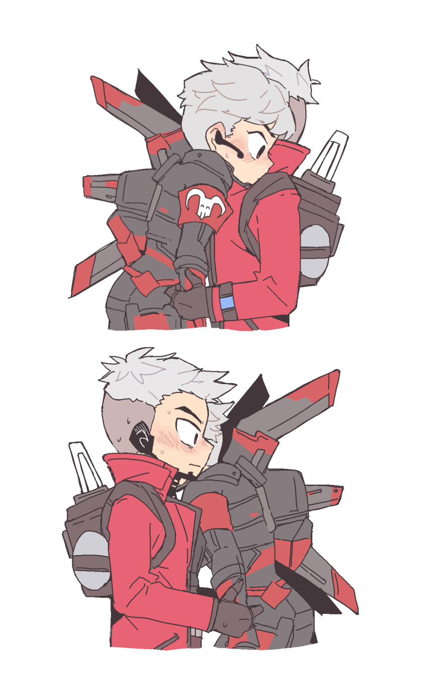 1boy, 1girl, apex_legends, black_gloves, blush, brown_eyes, crypto_(apex_legends), devil's_advocate_crypto
