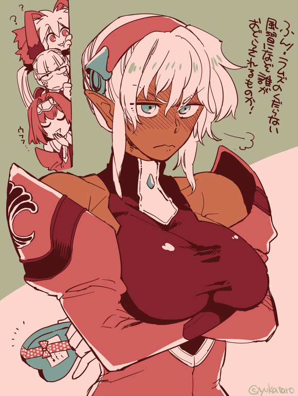 4girls, animal_ears, blush, breasts, closed_eyes, closed_mouth, dark-skinned_female, dark_skin