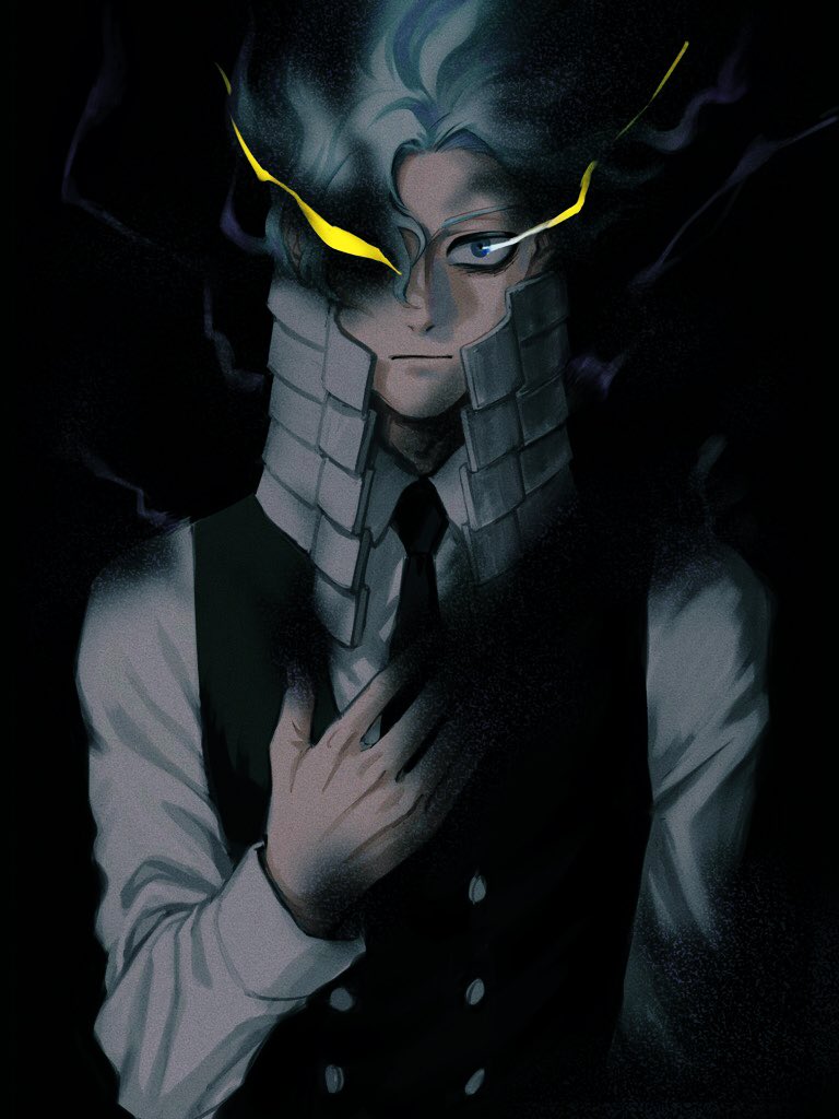 1boy, black_background, blue_eyes, boku_no_hero_academia, buttons, collared_shirt, costume, darkness