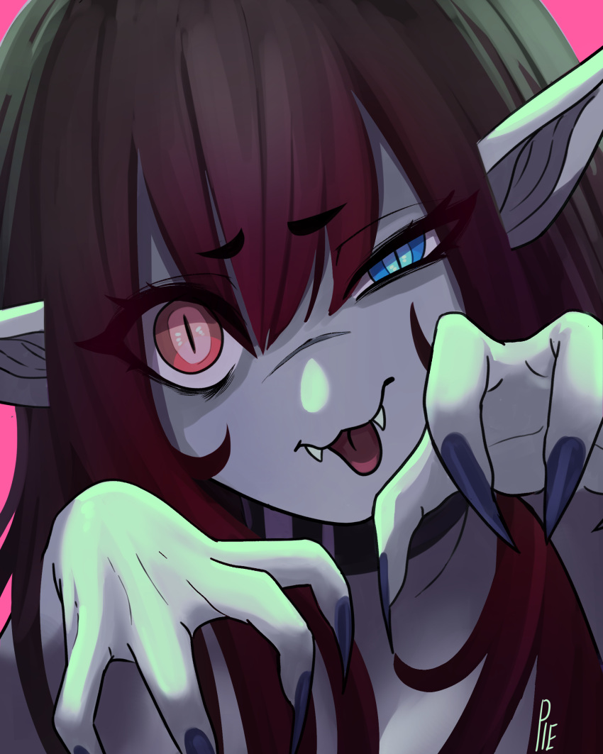 1girl, absurdres, black_choker, blue_eyes, blue_nails, choker, claw_pose, closed_mouth