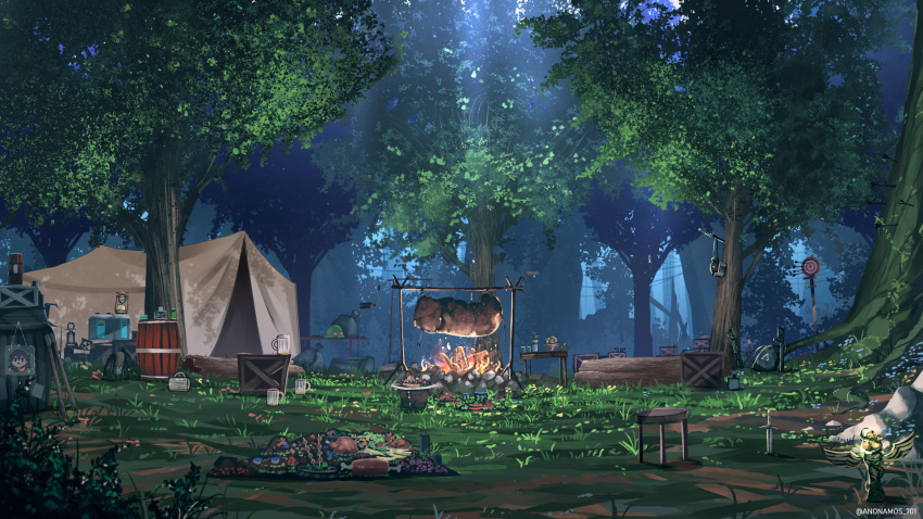 anonamos, arrow_(projectile), barrel, beer_mug, campfire, camping, cup, food
