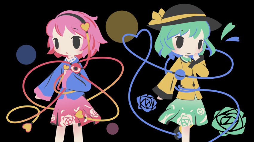 2girls, black_eyes, black_headwear, blush, bow, closed_mouth, cobalta, eyebrows_visible_through_hair
