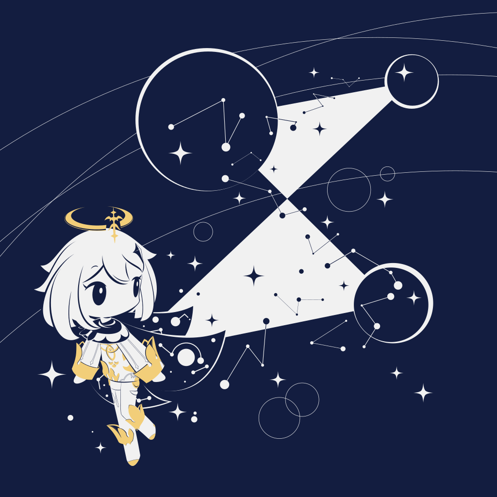 1girl, black_background, chibi, cobalta, eyebrows_visible_through_hair, genshin_impact, halo, looking_away