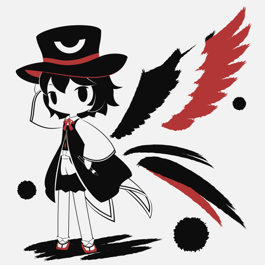 1other, androgynous, black_eyes, black_hair, black_headwear, chibi, cobalta, enraku_tsubakura