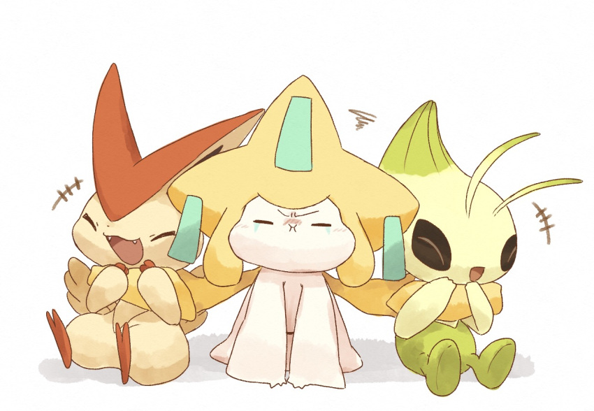 :d, :i, =_=, ^_^, arm_support, blush, celebi, closed_eyes