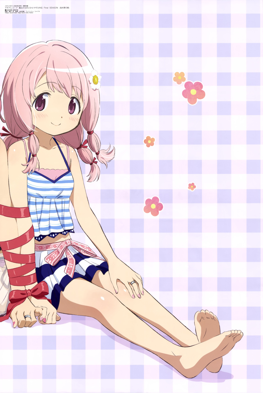 1girl, 1other, absurdres, bangs, bare_arms, bare_legs, barefoot, blue_skirt