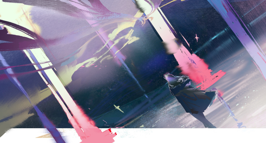 1boy, absurdres, angel, black_hair, chinese_commentary, clouds, commentary_request, from_behind