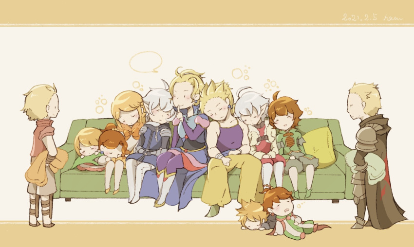 4girls, 6+boys, ahoge, alisaie_leveilleur, alphinaud_leveilleur, armor, basch_fon_ronsenburg, blanket