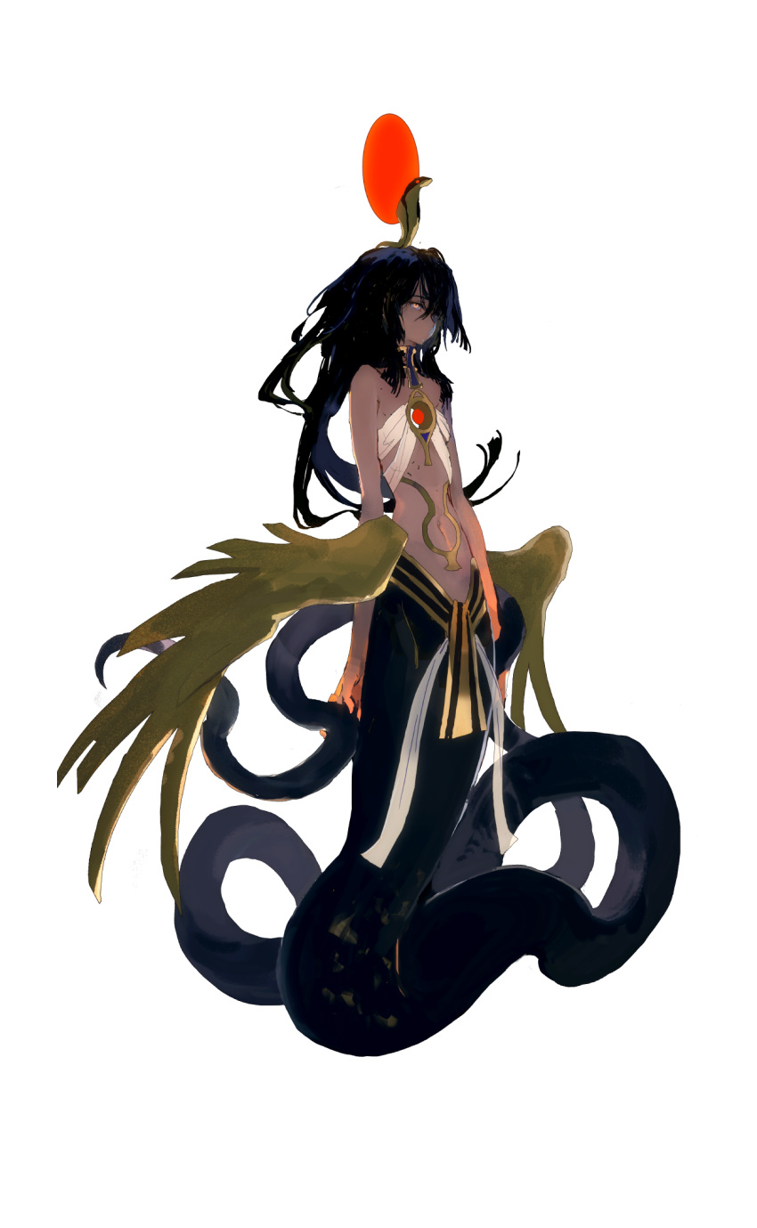 1girl, androgynous, arms_at_sides, bare_shoulders, black_hair, commentary_request, dark_skin, flat_chest