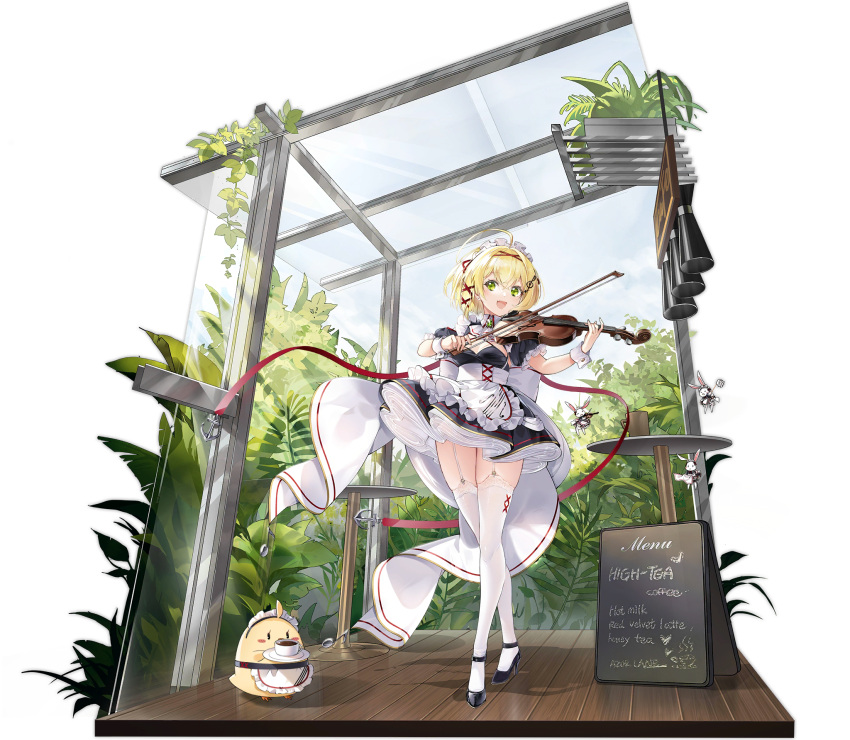 1girl, alternate_costume, anchor_symbol, apron, azur_lane, back_bow, black_dress, black_footwear