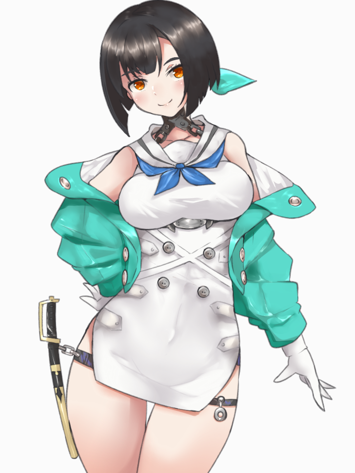 1girl, absurdres, bangs, black_gloves, black_hair, blue_hair, blue_neckwear, blue_oath