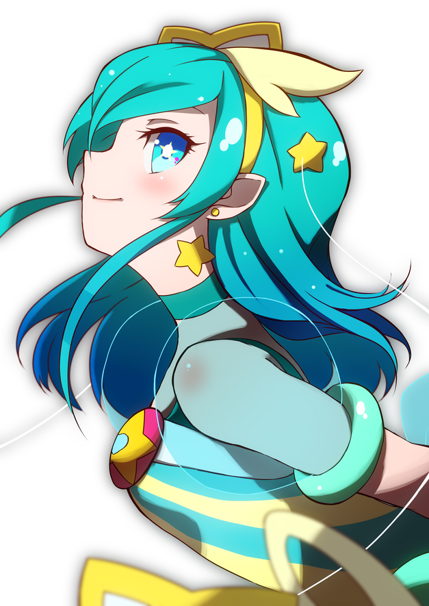 1girl, bangs, blue_eyes, blue_hair, bright_pupils, closed_mouth, cure_milky, earrings