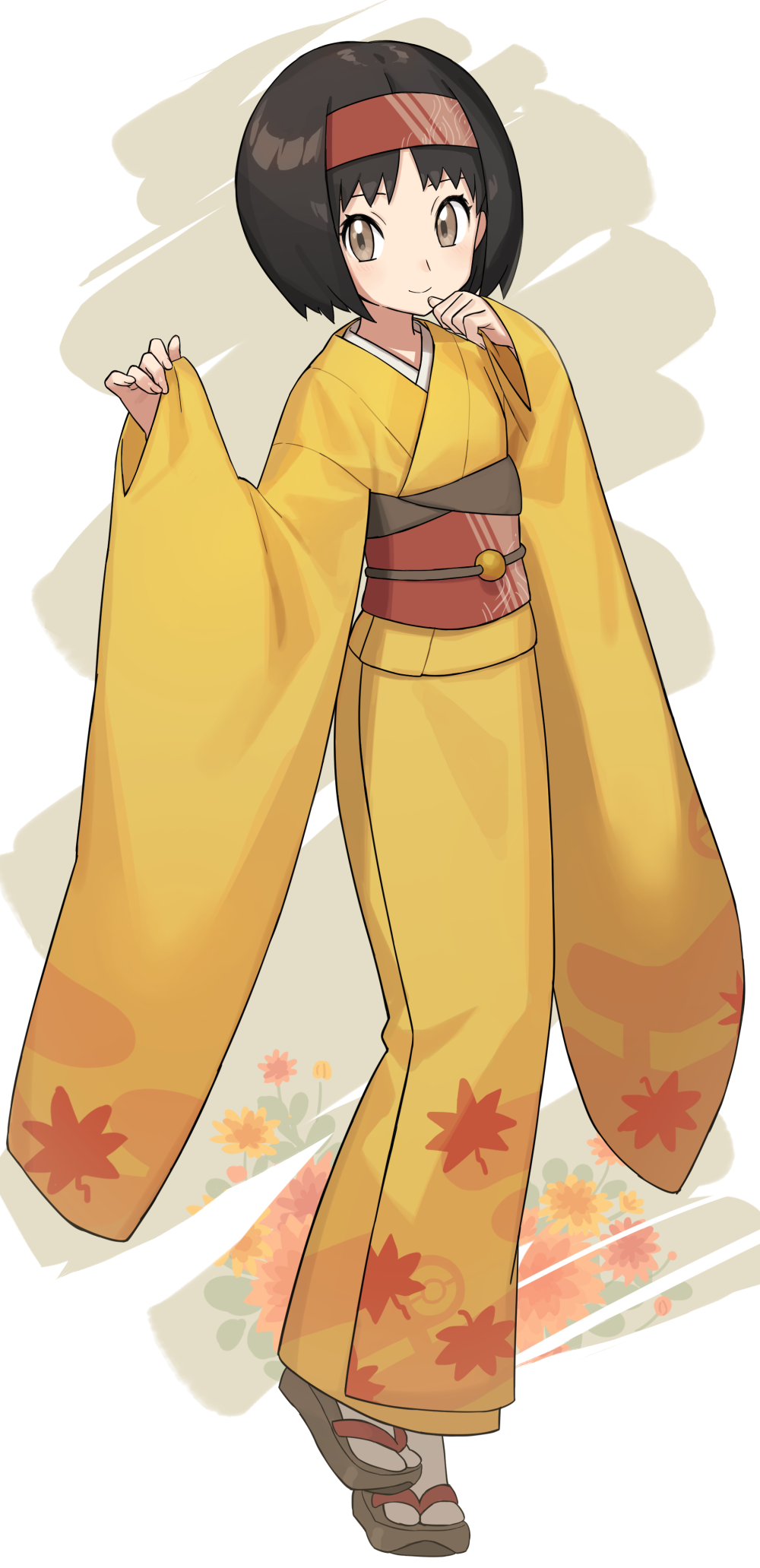 1girl, bangs, brown_eyes, brown_hair, chorefuji, closed_mouth, commentary_request, erika_(pokemon)