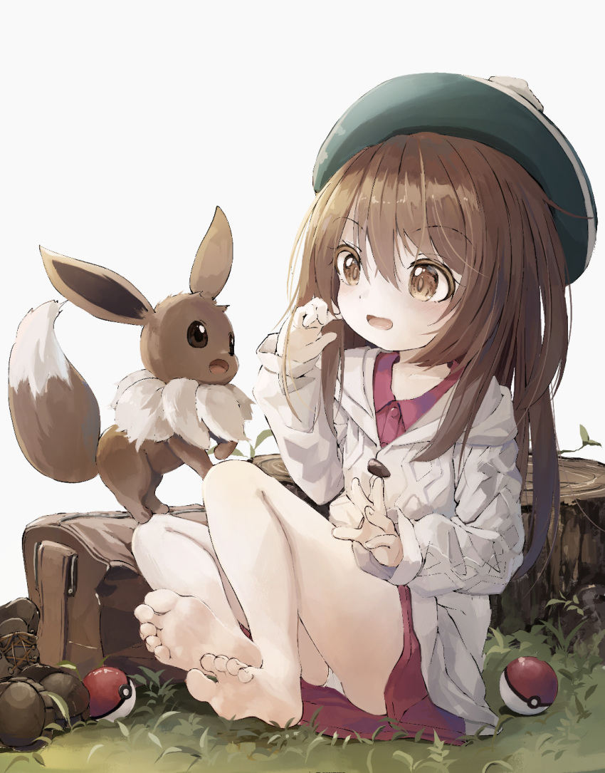 1girl, alternate_hair_length, alternate_hairstyle, bag_removed, barefoot, boots, boots_removed, brown_eyes