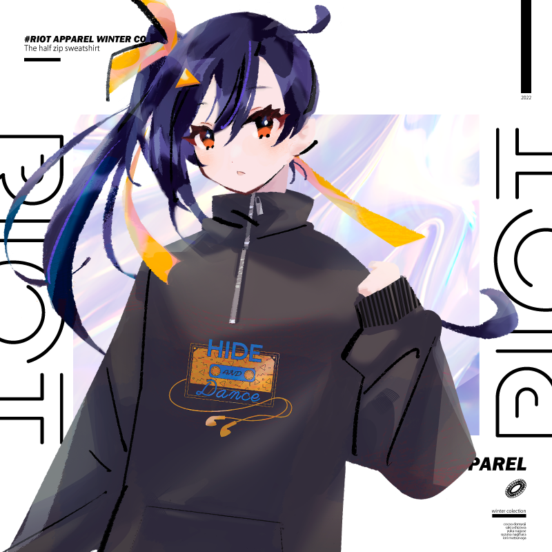 1girl, black_hair, black_sweater, commentary_request, english_text, hair_ribbon, long_hair, long_sleeves