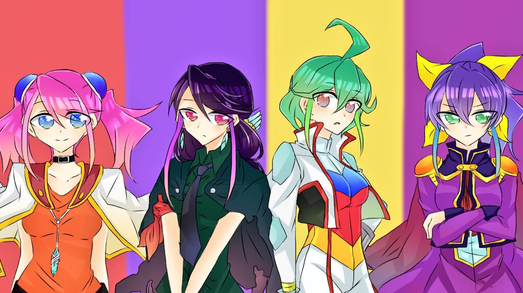 4girls, 927_ran, bracelet, bracelet_girls, choker, collar_up, cosplay, costume_switch