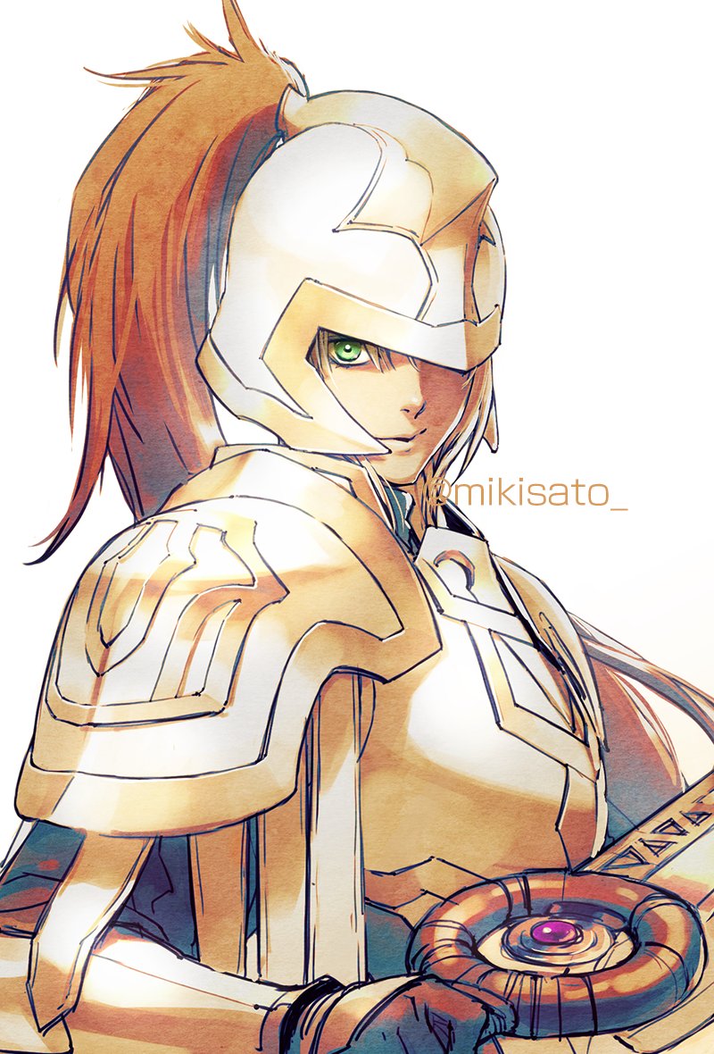 1girl, armor, blonde_hair, closed_mouth, fredegund, gensou_suikoden, gensou_suikoden_tierkreis, green_eyes