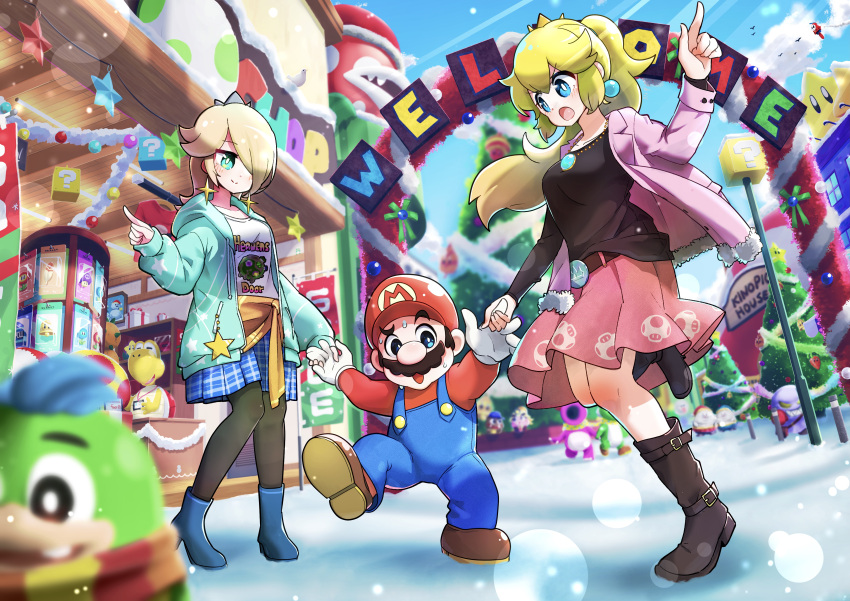 ?_block, absurdres, alternate_costume, bangs, belt, bird, birdo, blonde_hair