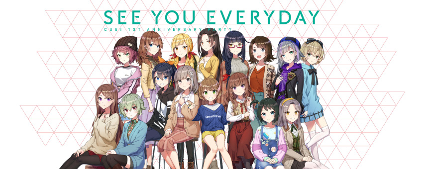 6+girls, :d, absurdres, ahoge, akagawa_chisa, blonde_hair, blue_eyes, bow