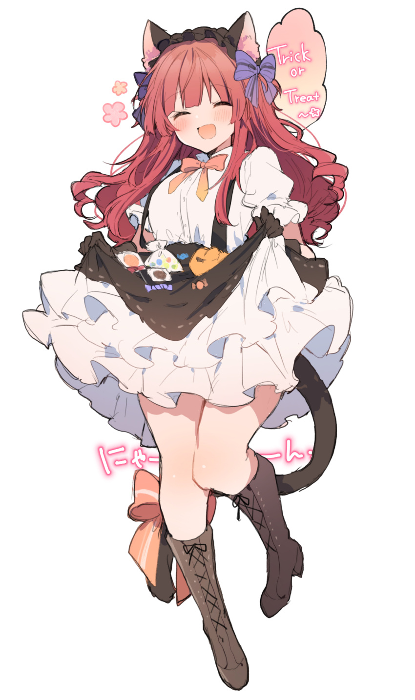 1girl, :d, alternate_costume, animal_ears, anna_(ikeuchi_tanuma), apron, black_apron, black_gloves