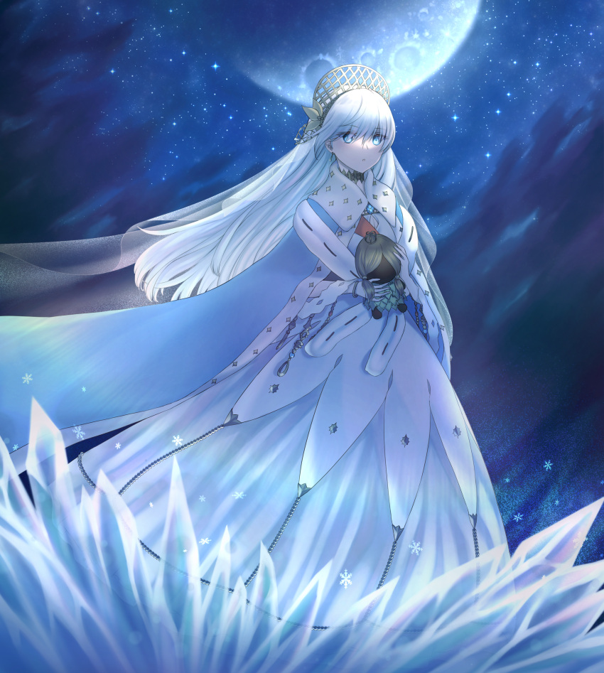 1girl, absurdres, anastasia_(fate), blue_eyes, cape, doll, dress, fate/grand_order