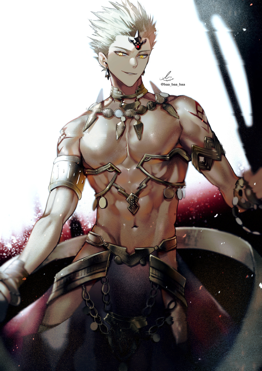 1boy, abs, armlet, bare_pectorals, blonde_hair, fate/grand_order, fate/grand_order_arcade, fate_(series)