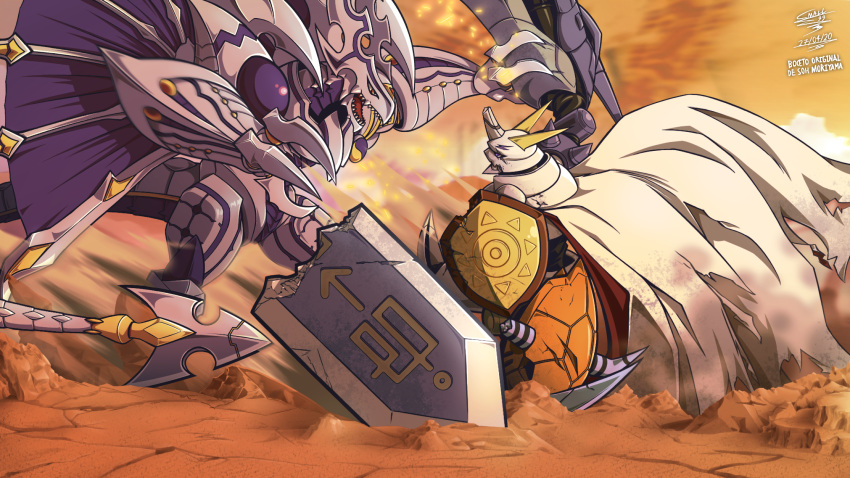 armor, broken, broken_armor, broken_horn, broken_sword, broken_weapon, cape, claws