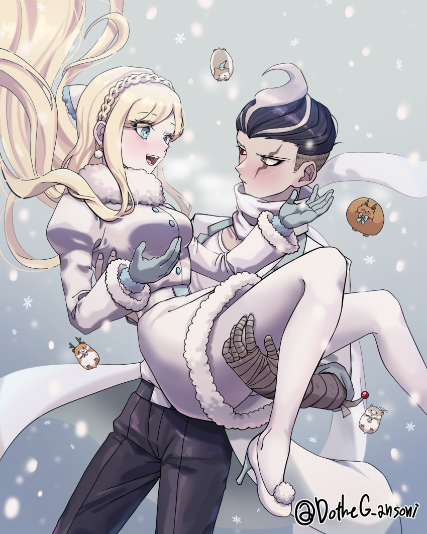 1boy, 1girl, :d, absurdres, alternate_color, alternate_costume, bangs, belt