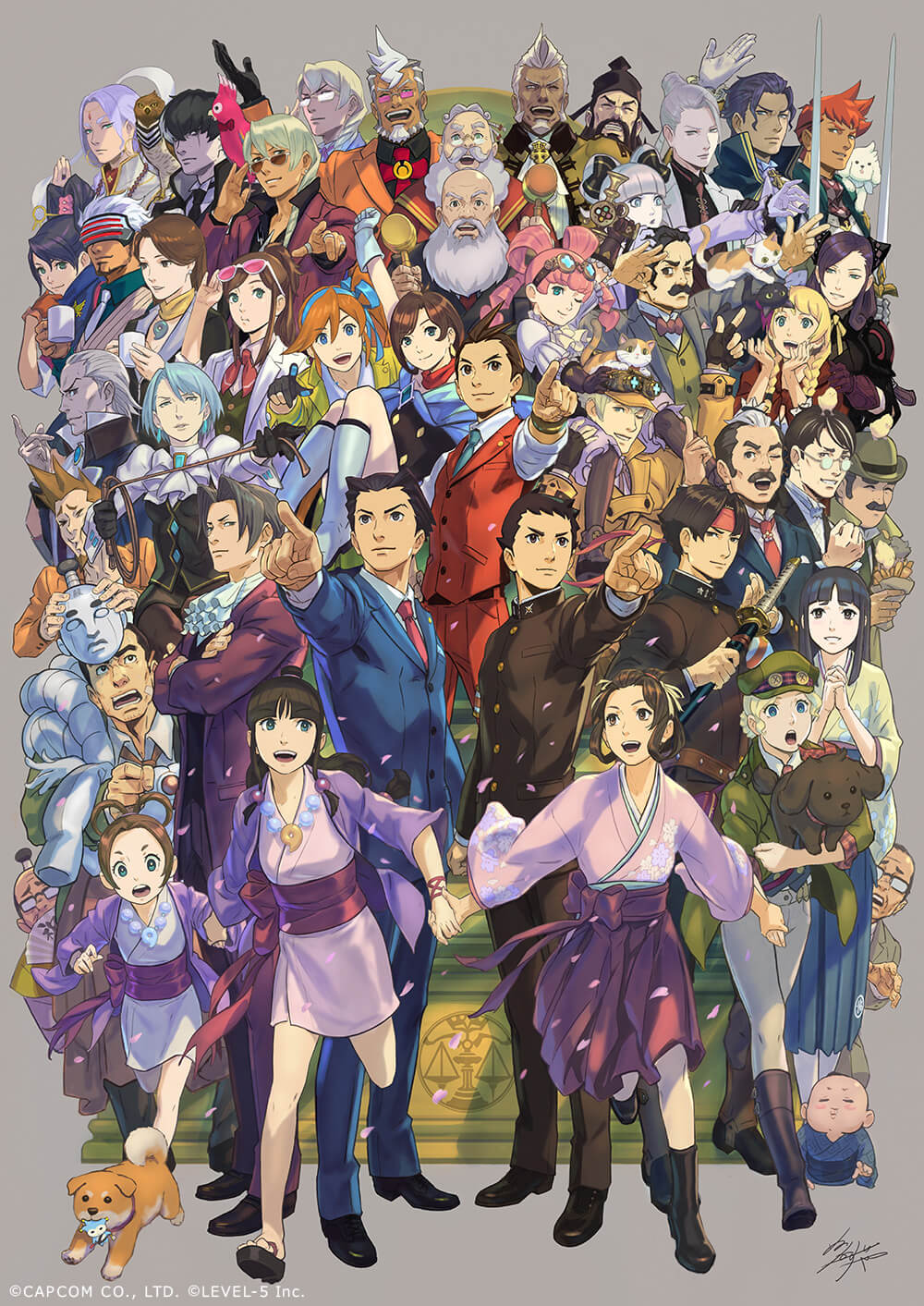 >_<, 6+boys, 6+girls, ^_^, absolutely_everyone, ace_attorney, adjusting_eyewear, aido_nosa
