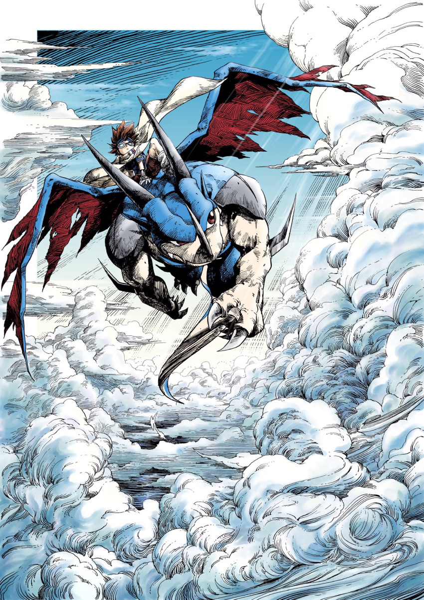 aeroveedramon, artist_request, cape, claws, clouds, cloudy_sky, creature, digimon