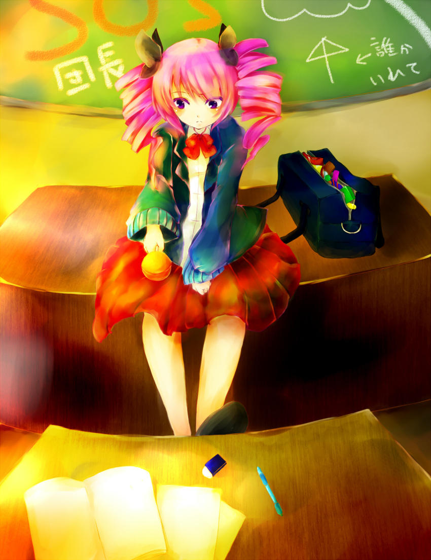 drill_hair, original, pink_hair, school_uniform, tengu_style