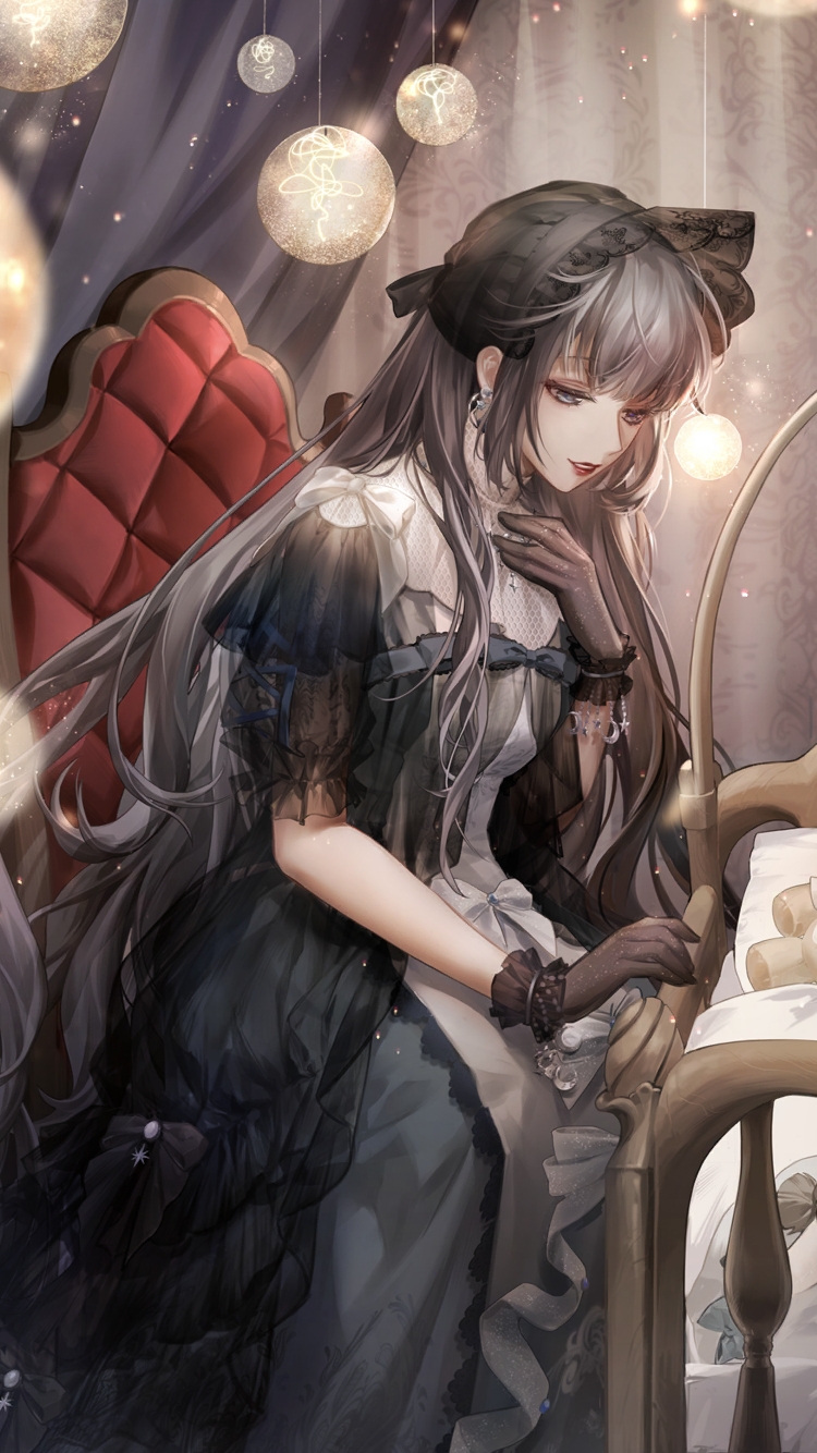 1girl, bare_arms, black_dress, black_eyes, black_gloves, black_hair, black_veil, chinese_commentary