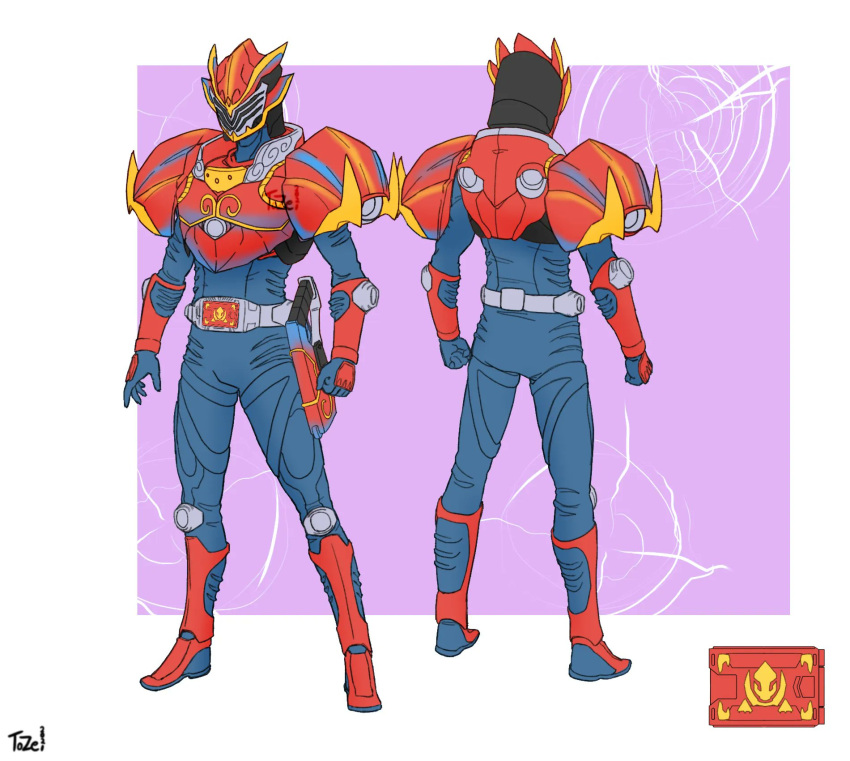 1boy, advent_deck, armor, blue_bodysuit, bodysuit, character_sheet, clenched_hand, clenched_hands