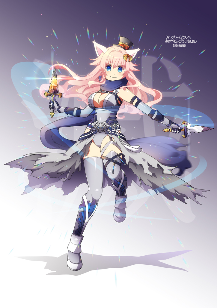 1girl, alternate_color, animal_ears, armored_boots, bangs, black_headwear, blue_eyes, blue_scarf