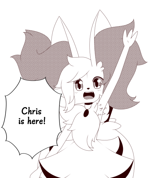 braixen, chris_(tumblr), collar, fennec_fox, furry, furry_female, greeting, monochrome